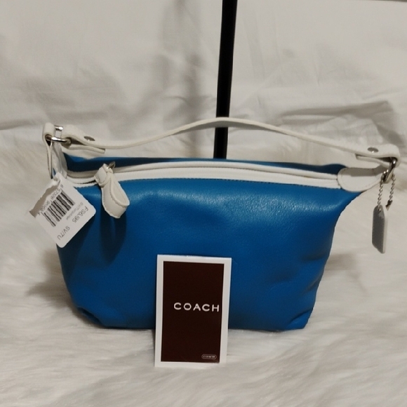 RARE! NWT Coach Blue/White Leather Mini Shoulder Bag W Hantag - Picture 10 of 16